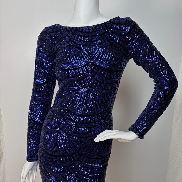 Dress the Population Emery Purple Sequin Open Back Sheath Dress - Picture 4 of 10